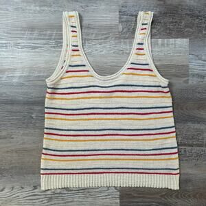 Madewell Knit Tank Cream Rainbow Stripe Scoop Neck Cotton Blend M